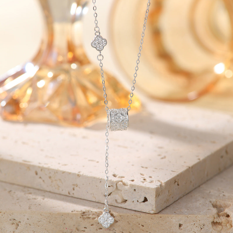999 Fine Silver Waist Shaped Necklace, Tassel Clavicle Chain, Understated Luxury Fashion Jewelry