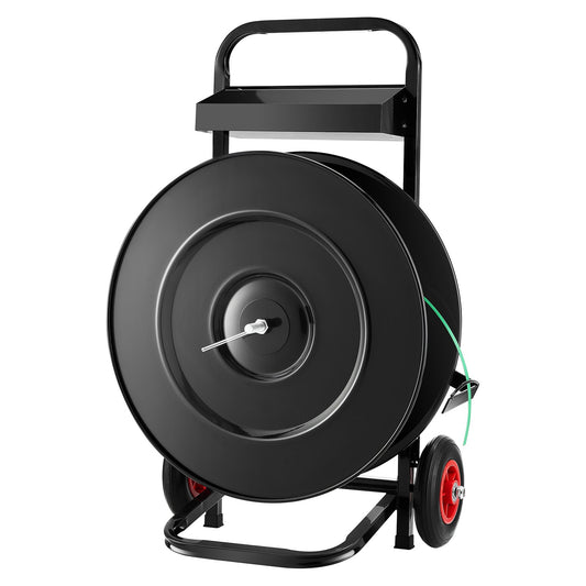 Banding Strapping Cart, Fit For PET/PP/Polyester Strapping Coils With 8 Or 16 In Core Size, Heavy Duty Strapping Dispenser Equipped With Upgrade Brake System, Built-in Spacious Tray For Tools