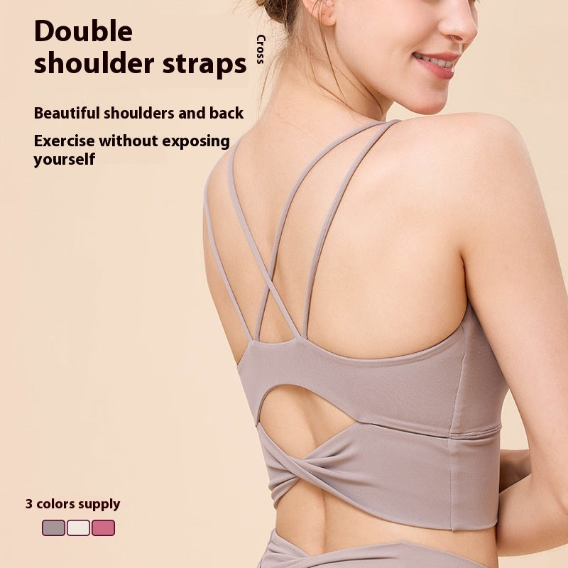 Beauty Back Yoga Bra Double-shoulder Strap Cross High Strength Shockproof