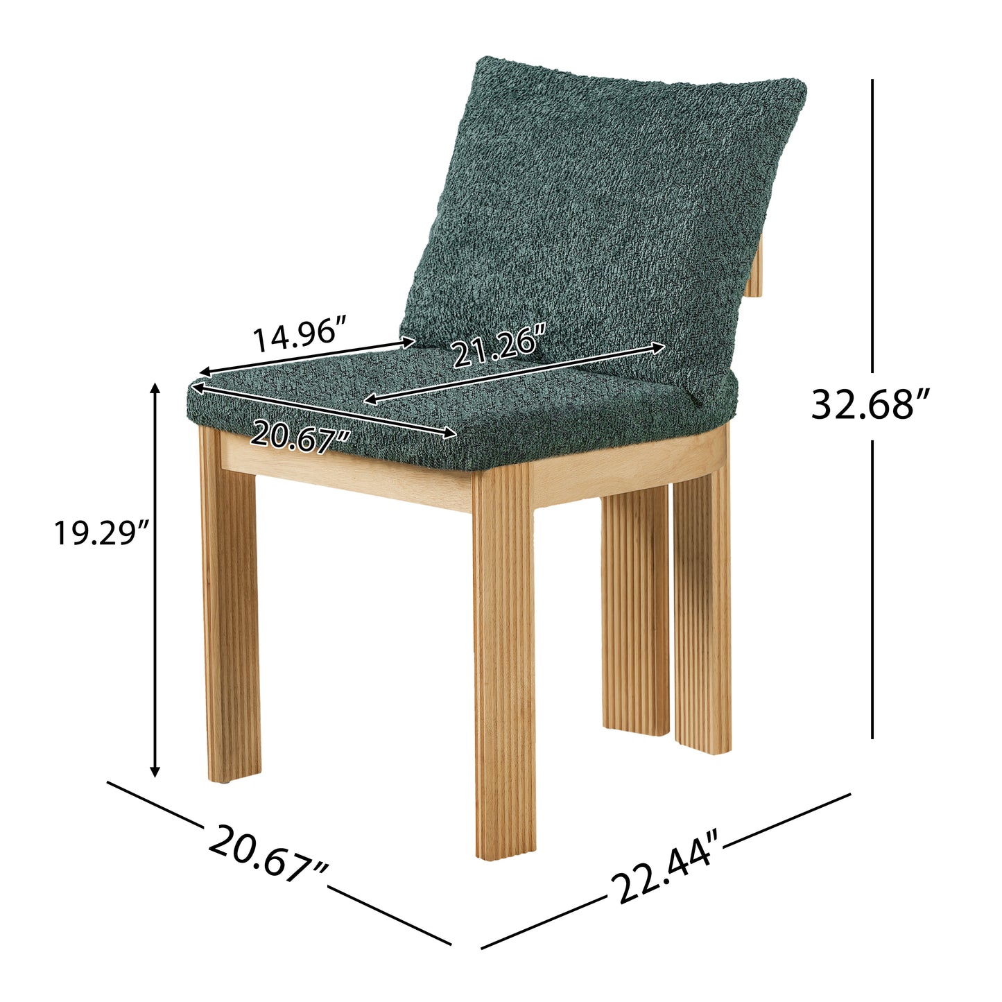 Indoor Boucle Dining Chair Set Of 2, Rubber Wood Frame, Plush Green Boucle Seating, 250lbs Weight Capacity For Kitchen & Dining Room