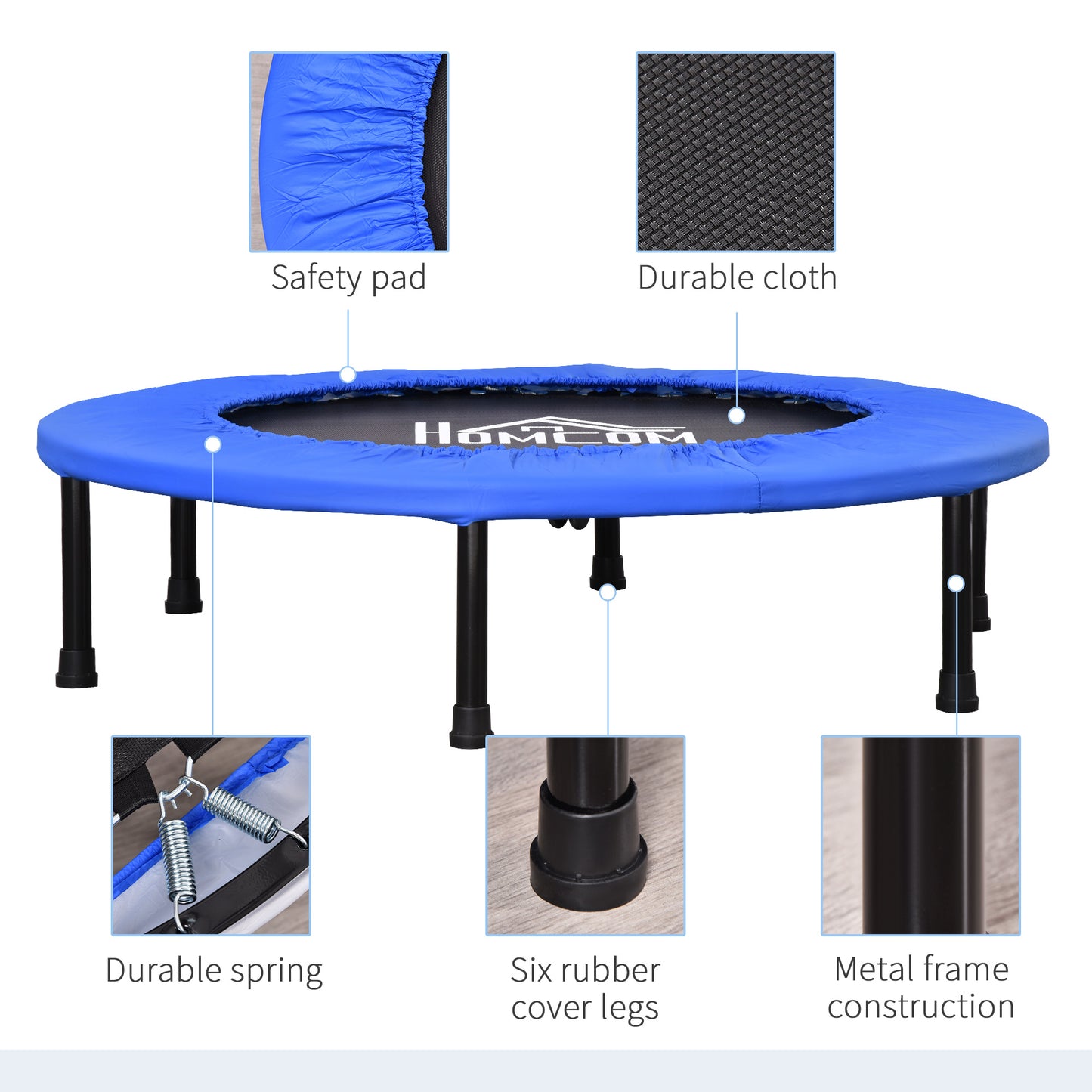 36" Mini Fitness Trampoline Home Gym Yoga Exercise Rebounder Indoor Outdoor Jumper With Safety Pad, Support Up To 100 KG, Blue And Black