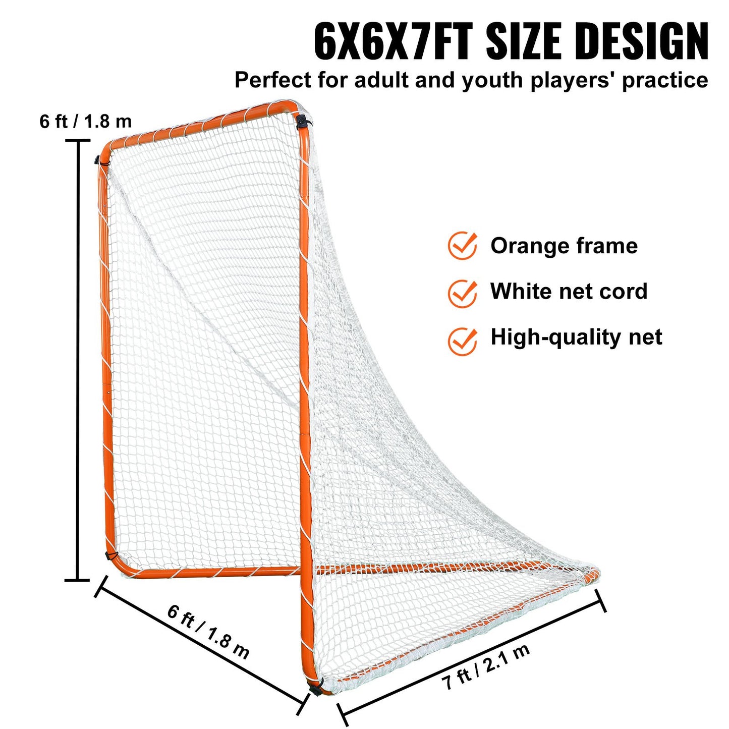 Lacrosse Goal, 6' X 6' Lacrosse Net, Steel Frame Backyard Lacrosse Training Equipment, Portable Lacrosse Goal With Carry Bag, Quick & Easy Setup, Perfect For Youth Adult Training, Orange