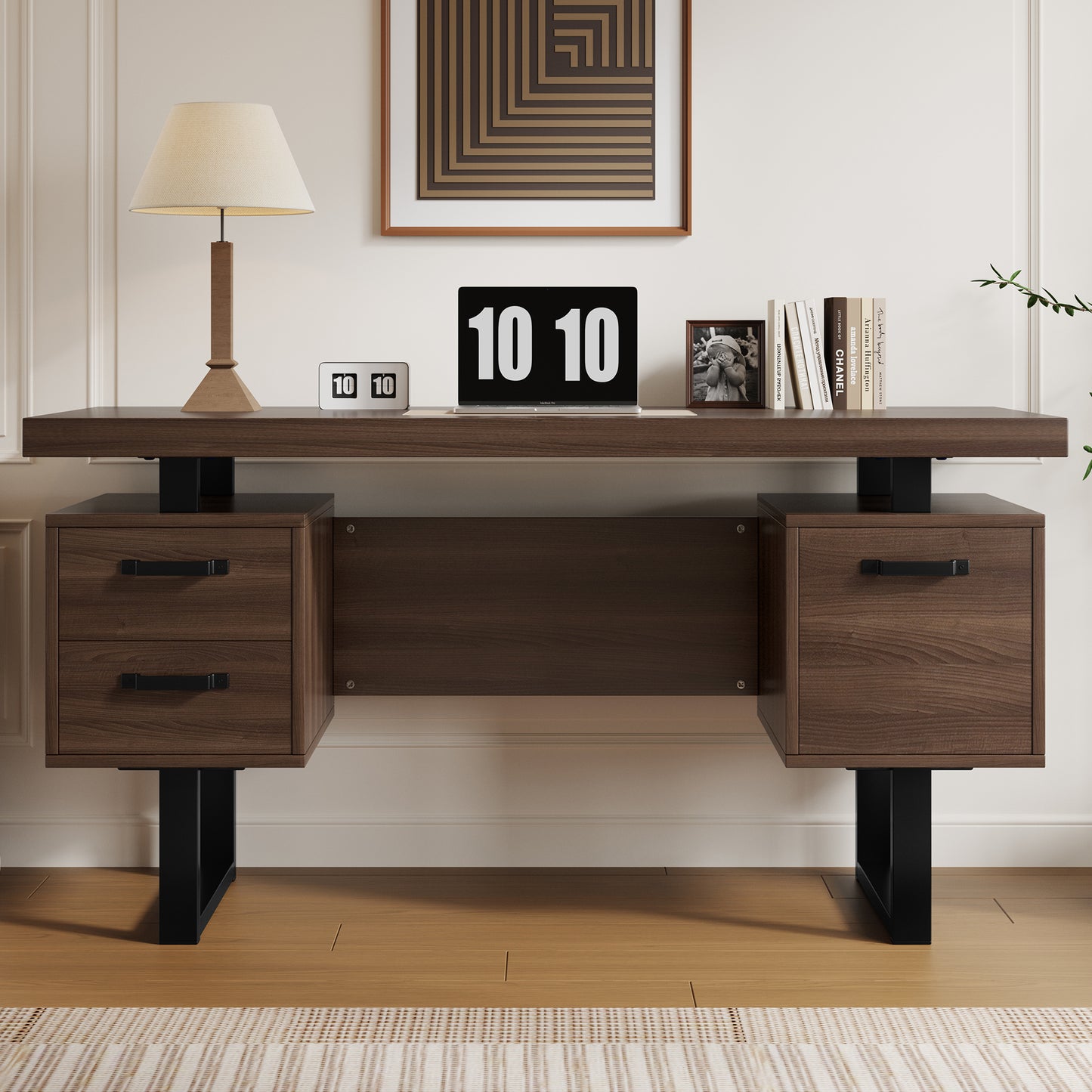 135 X 54 Cm Simple Office Desk, MDF And High Quality Steel Tube, Noiseless Drawer, Folder Drawer, Splash-proof Spacious Desk Top, Efficient Storage, Brown