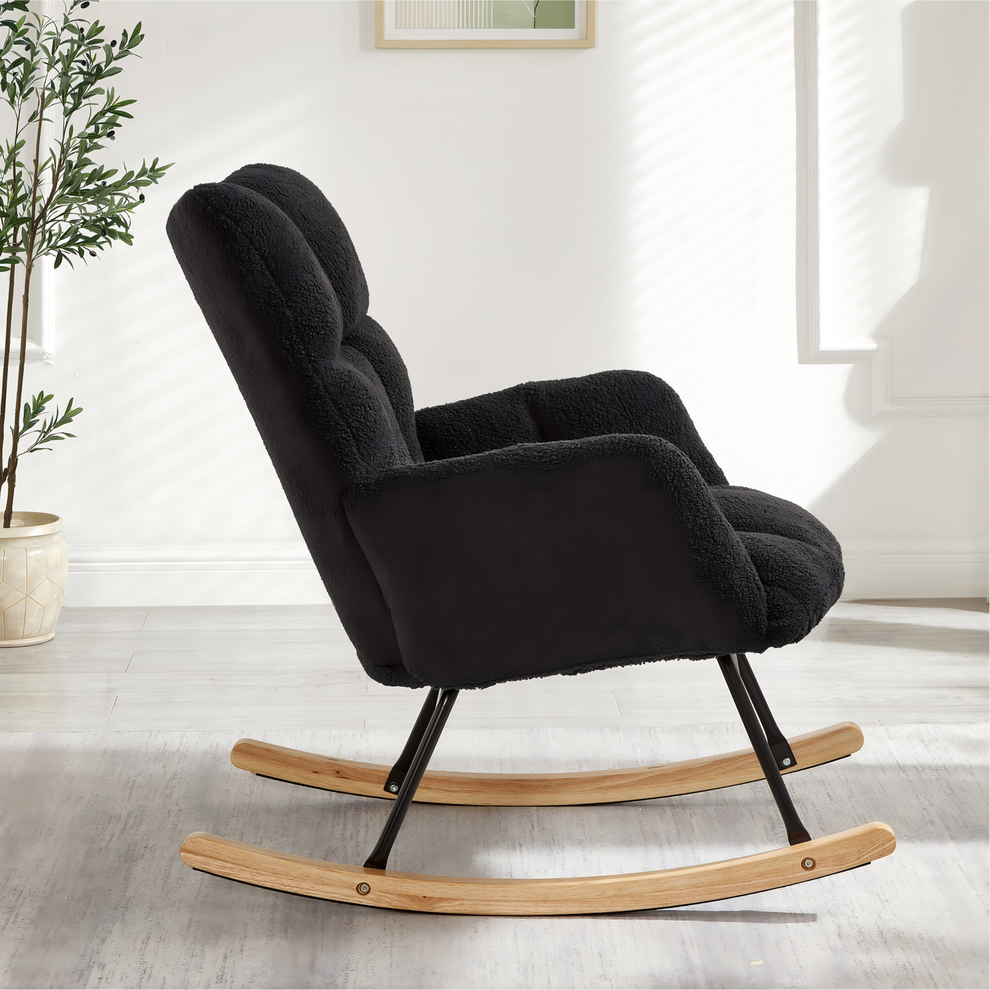 Modern Rocking Chair 69x89x101 CM  Versatile Recliner For Living Room, Bedroom, Office, Children's Room & Balcony, Stylish Armchair With Wooden Base & Metal Frame, Scandinavian Design