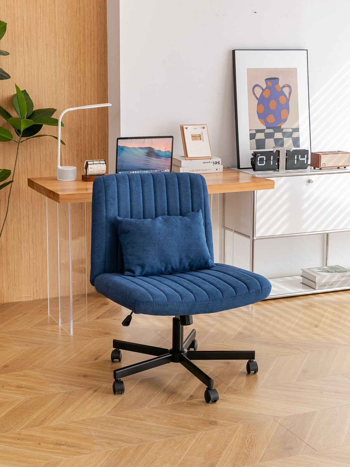 Modern Linen Blue Criss Cross Office Chair - Product Details
