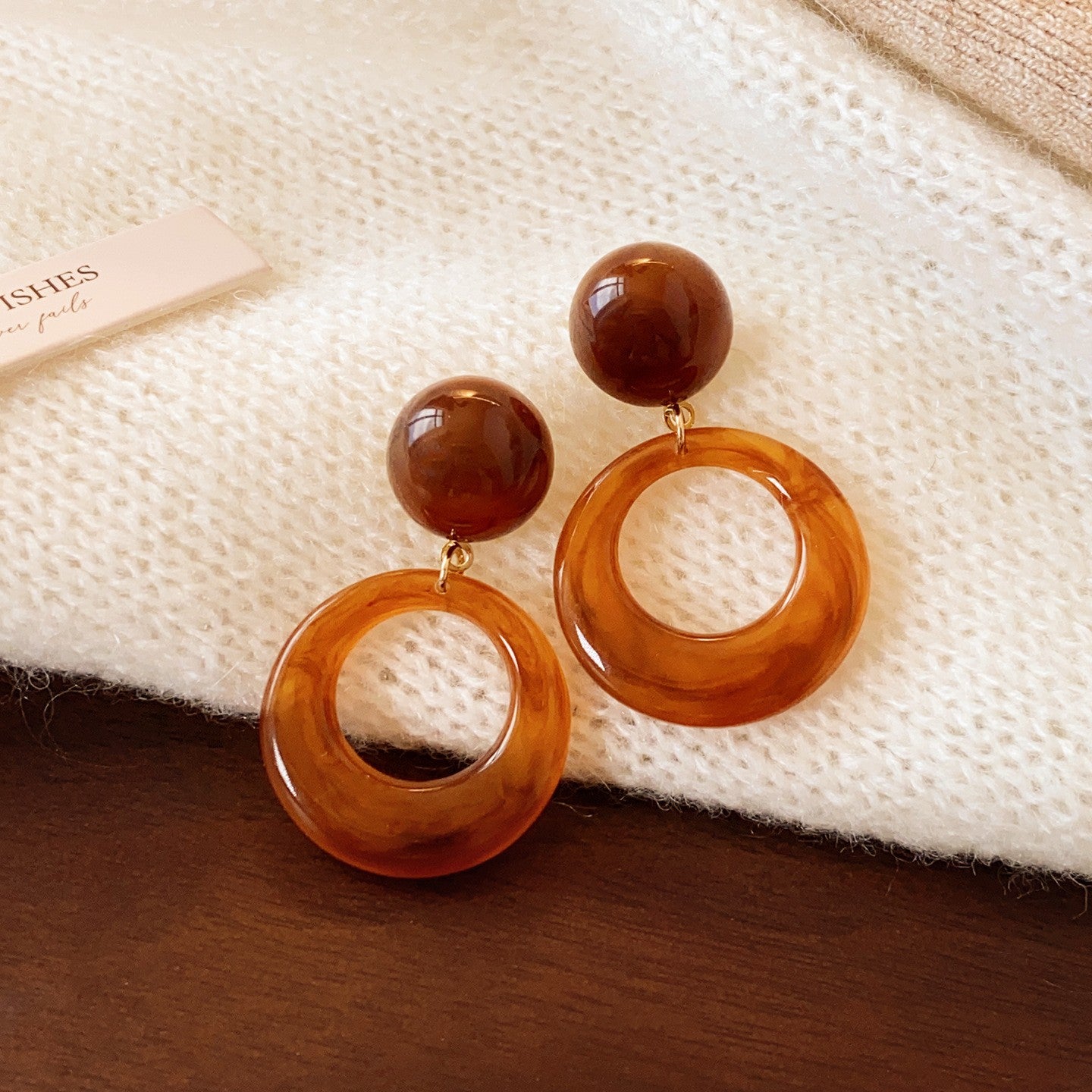 Maillard Style Amber Resin Stud Earrings, Irregular Square Gold Border Button Earrings, Vintage Lightweight Fashion Earrings For Women Daily Party Gift