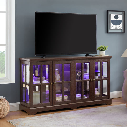 LED Curio Display Cabinet Antique Display Cabinet With Glass Doors Adjustable Shelves For Collectibles Four Door Design Vintage Showcase For Home Or Office Antique Display Case CHERRY