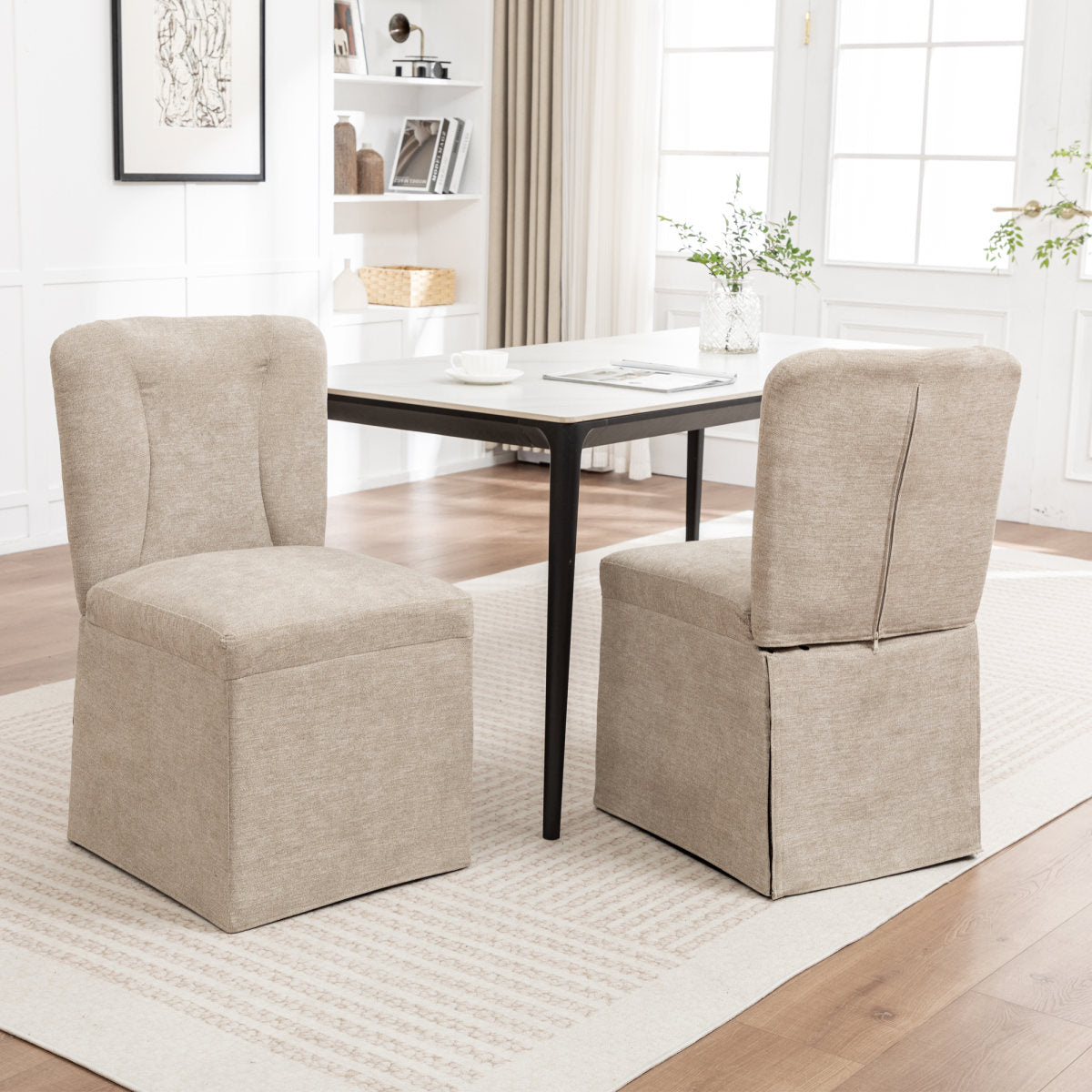 Linen Dining Chairs, Modern Fabric Side Chairs for Dining Room and Kitchen, with Padded Seat and Backrest, Upholstered Armless Chairs for Living Room, Set of 2 (Brown)