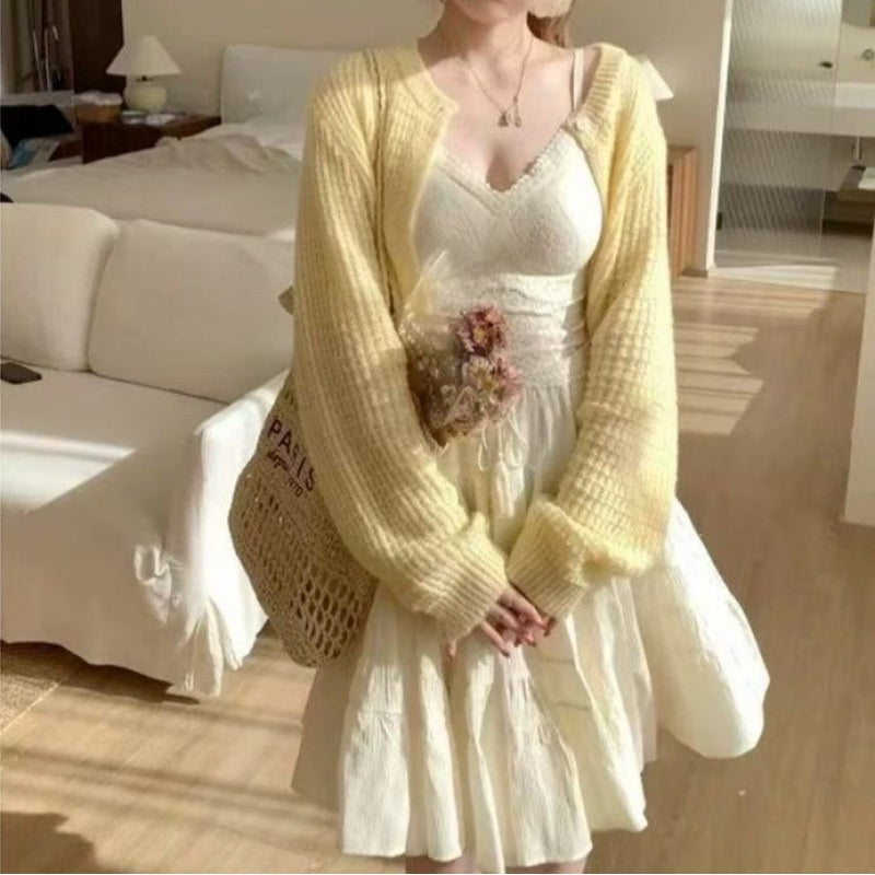 Spring New Arrival Yellow, Laid-back Style Knit Cardigan Sweater For Women