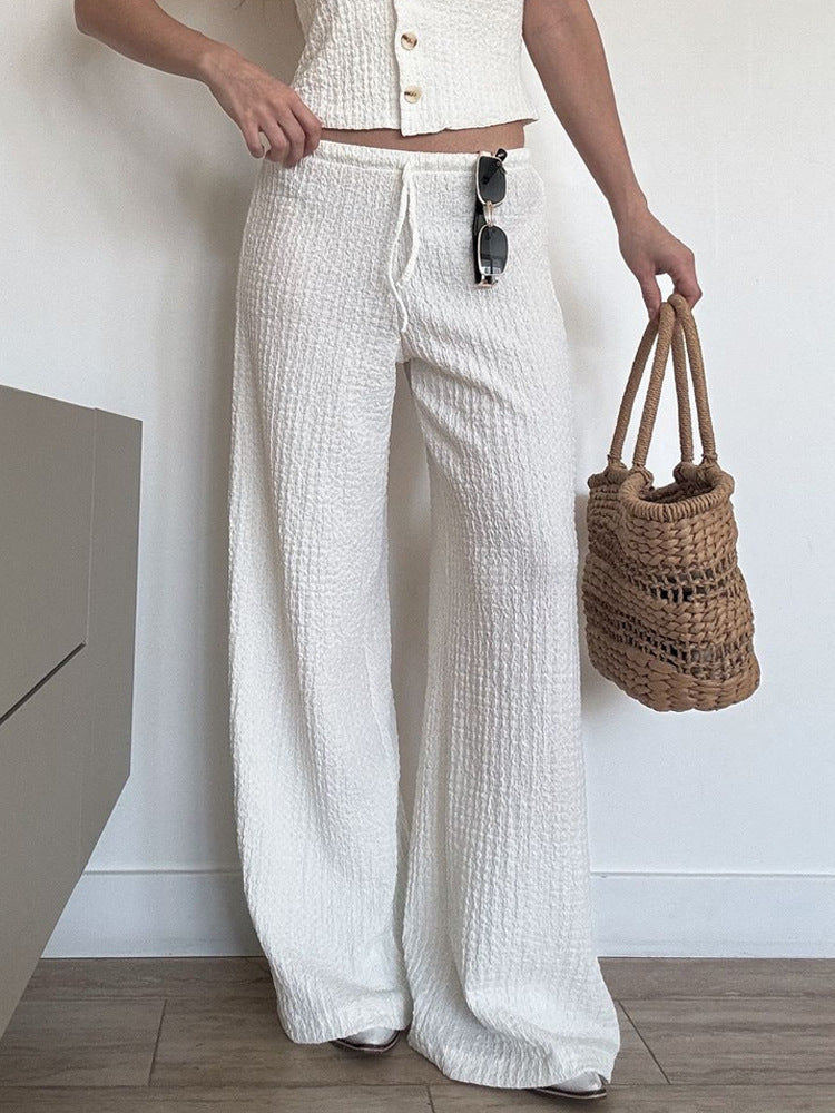 Summer New Womens Pants Solid-color Fashionable Loose-fit Wide-leg Trousers