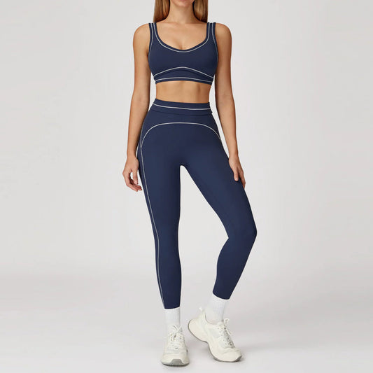 High-Intensity Shake-Resistant Color-Block Fleece Yoga Set For Athletic Use