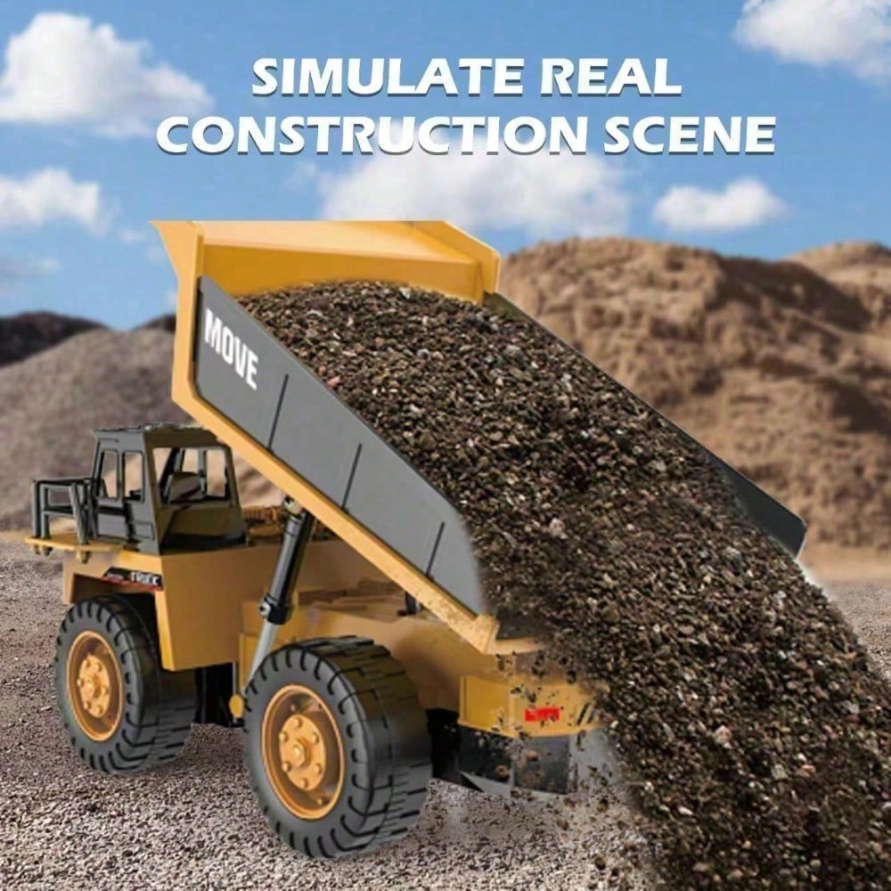 1 20 Premium 2.4G RC Alloy Dump Truck With 13 Channels, Lights, Sounds, And Rechargeable Battery, A Fun Parent Child Activity For Boys, Kids, And Families.