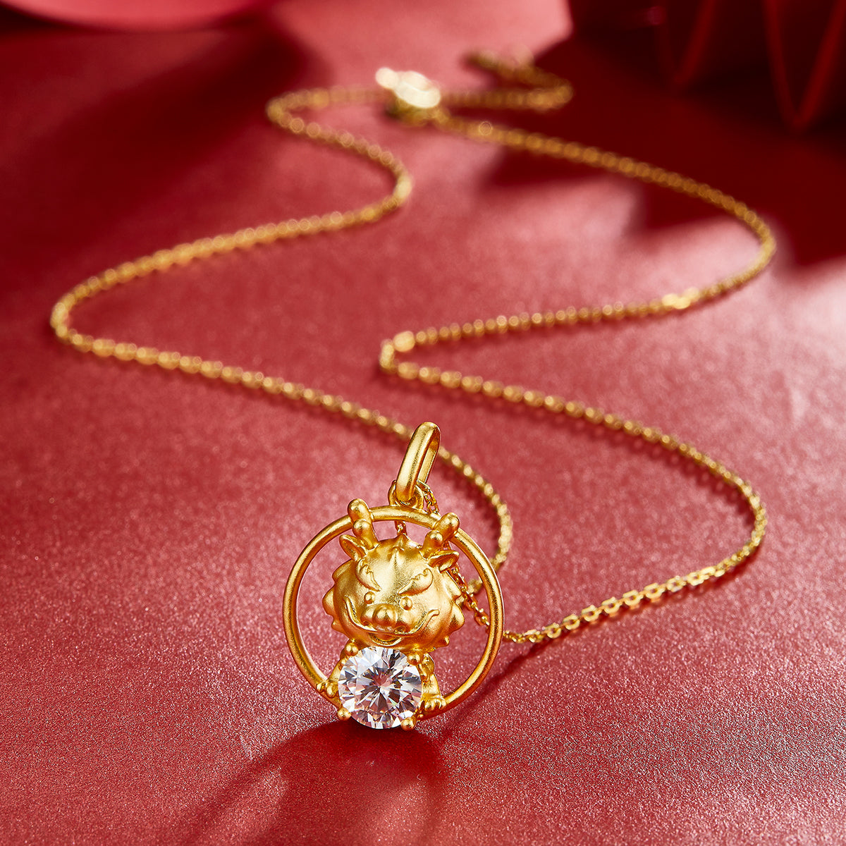 S925 Sterling Silver Gold Plated 1ct D Color VVS1 Moissanite Dragon Necklace 4.7g Chinese Zodiac Benmingnian Gift GRA Certified Gift Box
