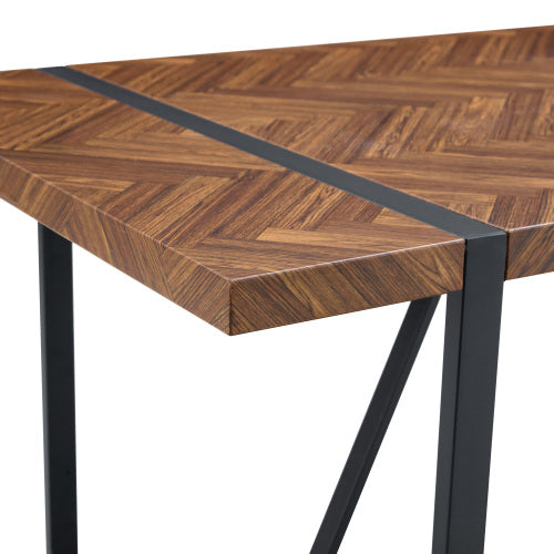 A Minimalist Retro Rectangular Dining Table With A Specially Textured Top And Black Metal Legs.Contemporary Minimalist MDF Dark Wood Textured Tabletop.Able To Give People A Visual Beauty With Rules.