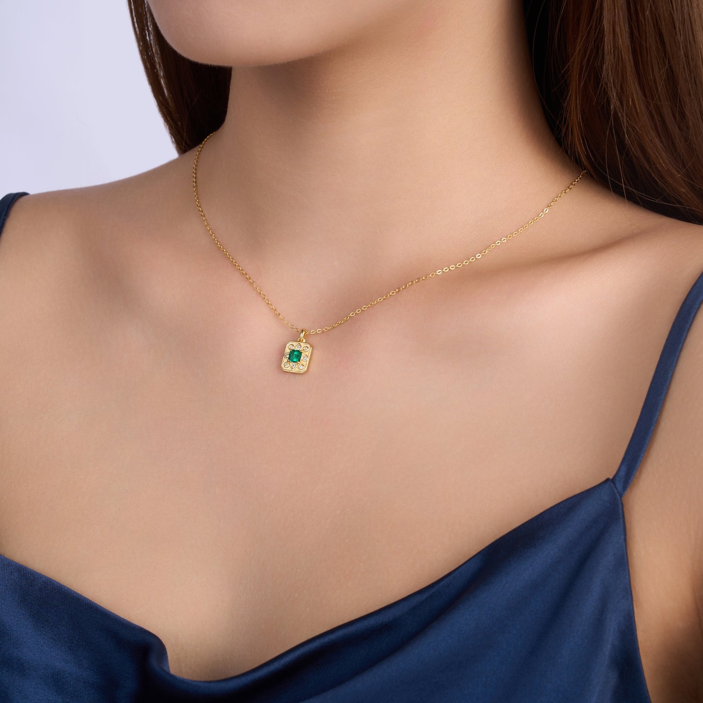 1.8g S925 Gold Plated Lab Grown Emerald Necklace For Women  Octagon Cut Vintage Pendant With Moissanite Accents, Dainty Jewelry Gift Box Set