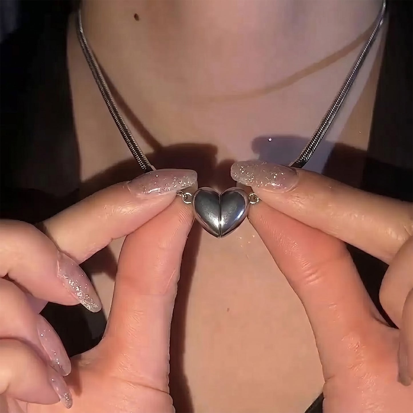 Magnetic Heart Necklace For Couples Stainless Steel Snake Chain Matching Relationship Necklaces Two Souls One Heart Magnet Pendant Jewelry Anniversary Gifts For Him Her