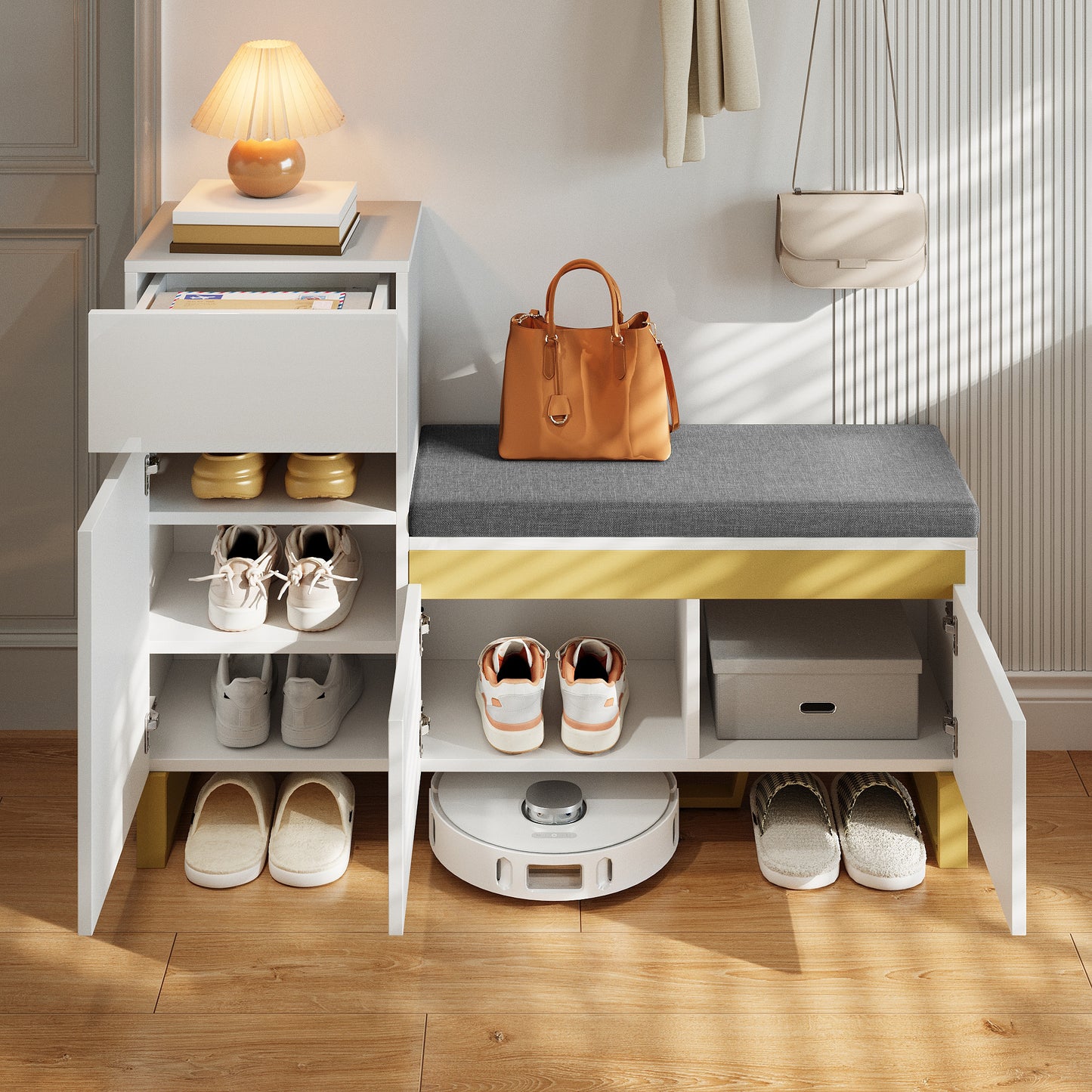 Large Capacity Entryway Shoe Cabinet, Multi-level Storage Cabinet, Modern Minimalist Entryway Cabinet, Home Organizer With Drawers And Doors.