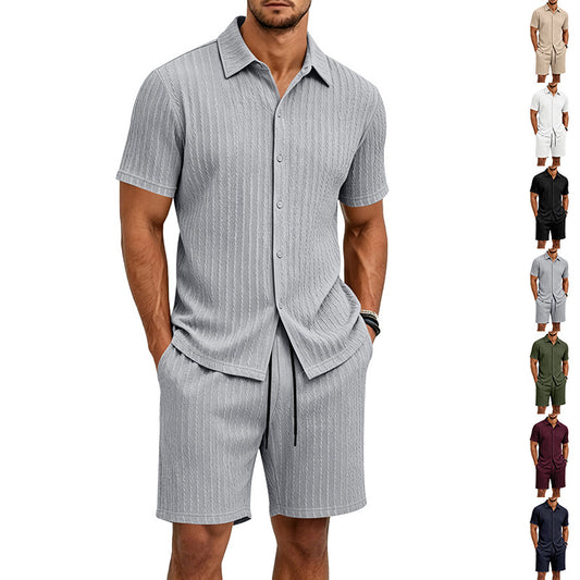 Loose Jacquard Casual Home Wear Short-Sleeve Top And Shorts Set