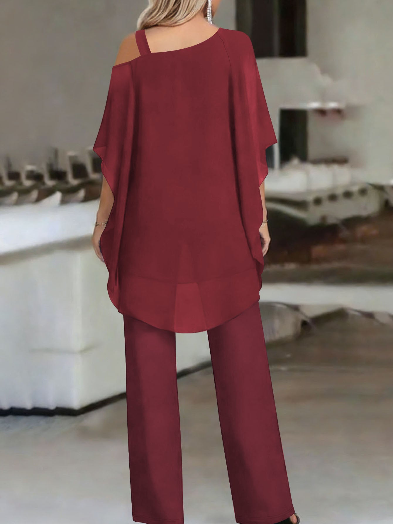 Cold Shoulder Asymmetrical Ruffle Blouse & High Waist Wide Leg Pants Set For Women Casual Elegant Two Piece Outfit Casual Office Wear