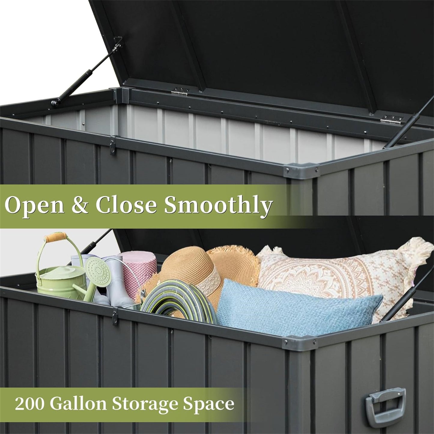 200 Gallon Outdoor Storage Deck Box Waterproof, Large Patio Storage Bin For Outside Cushions, Throw Pillows, Garden Tools, Lockable  Dark Gray