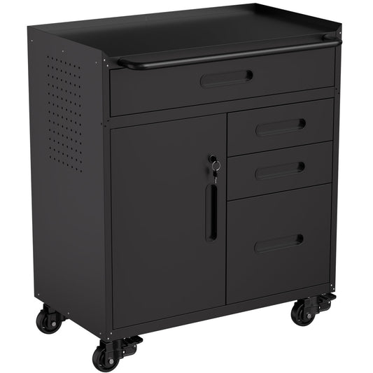 34.3  Mobile Tool Storage Cabinet - Garage Organizer With Lockable Compartment & 4 Drawers, Rolling Steel Chest For Workshop And Home Garage