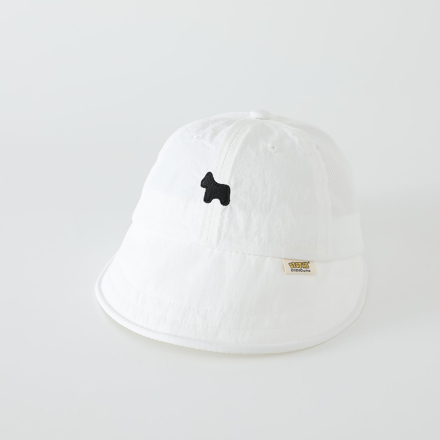 Boys And Girls' Breathable Mesh Baseball Cap With Cute Dog Embroidery In A Korean-style Fresh Style, Suitable For Sun Protection And Versatile For Children's Wear.