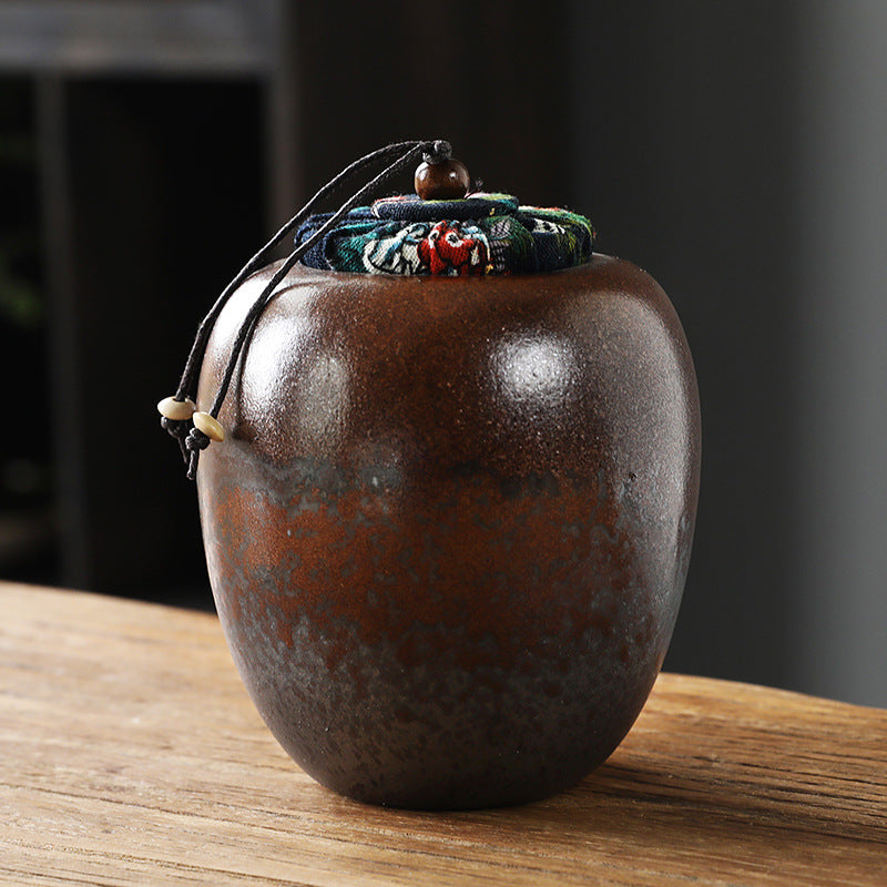 Coarse Pottery Tea Caddy Airtight Container Ceramic Puer Tea Canister