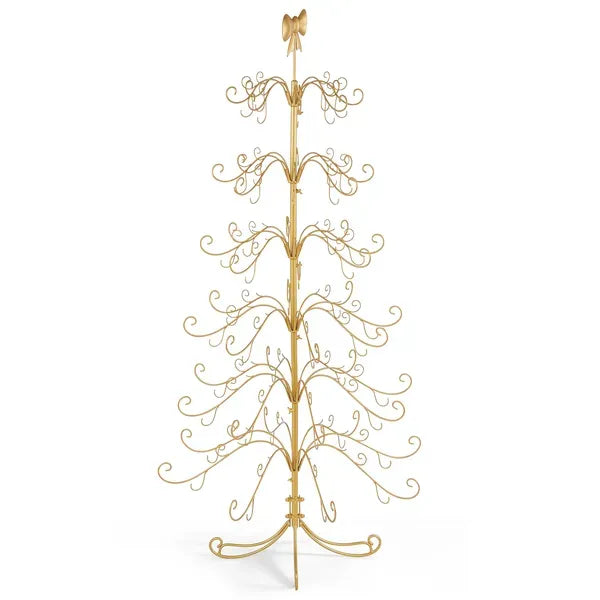 6ft Gold Iron Christmas Tree With Bow On Top, PVC Christmas Tree (No Accessories Included)