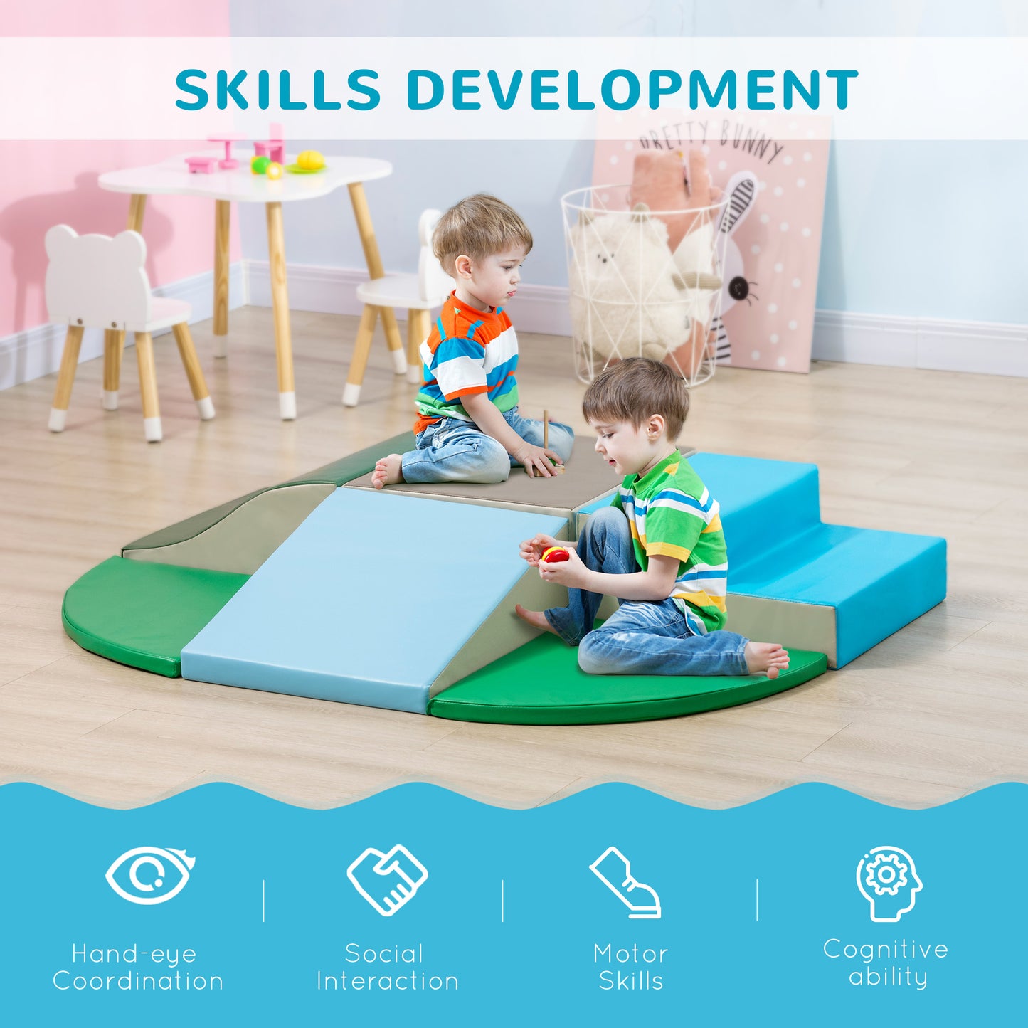 6 Piece Soft Play Equipment For Kids Climb And Crawl, Multicoloured