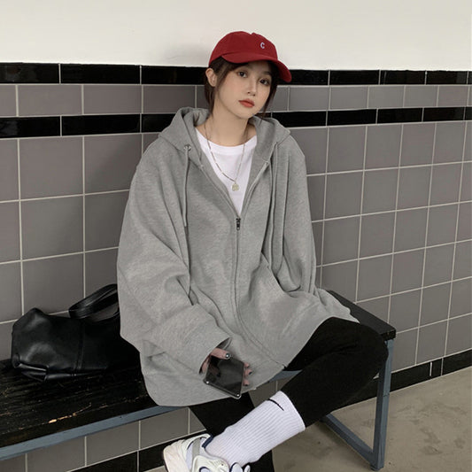 Womens Loose Korean-Style Hooded Sweatshirt Top