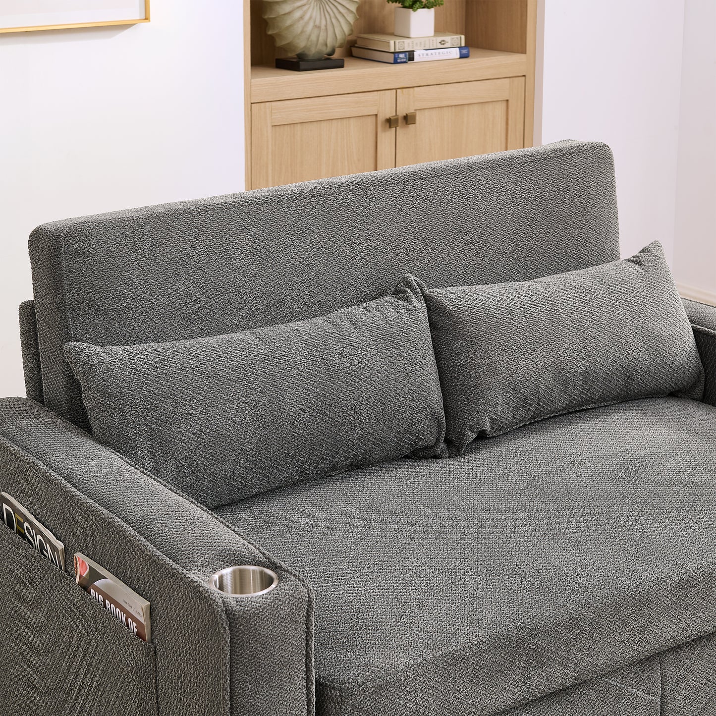 3-in-1 Minimalist Grand & Elegant Light Luxury 2-Seater Sofa Bed, Slide-to-Transform Design, USB Charging, Perfect For Napping, Dark Gray