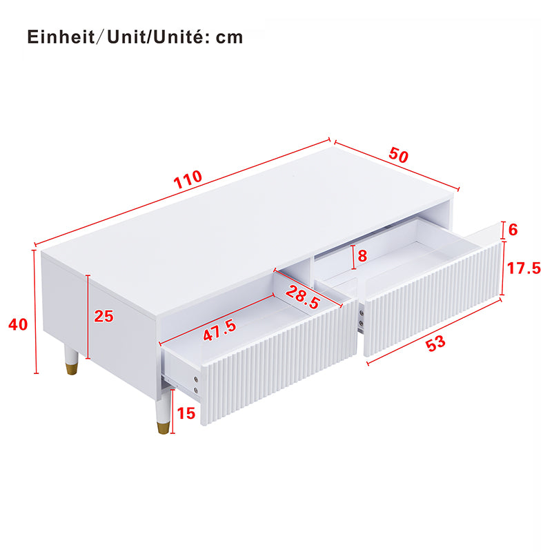 Modern LED Furniture Set Four-door TV Stand And Coffee Table With Two Drawers  White With Gold Design, LED Lighting, Wave Texture And Acrylic Fronts For A Stylish Living Style