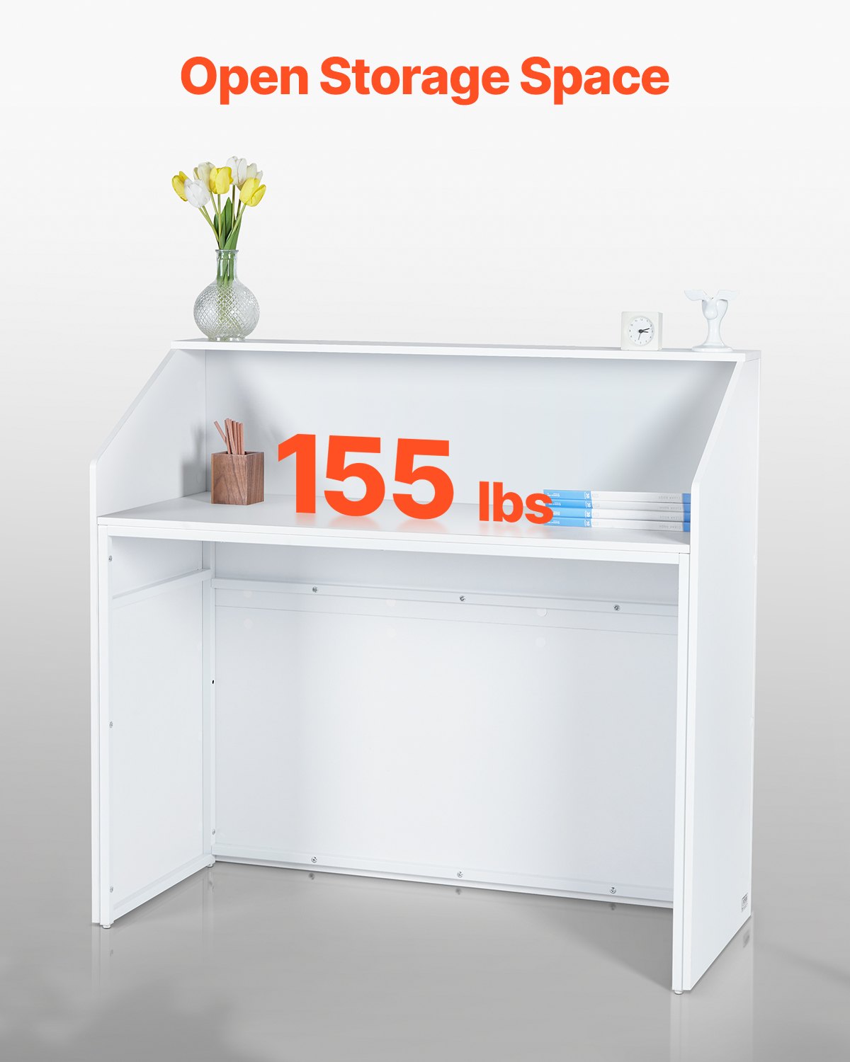Reception Desk, 46 Inch Rectangular Front Counter Table, Office Reception Desk, Retail Counter And Front Reception Counter, For Checkout, Lobby, Beauty Salon And Office, White