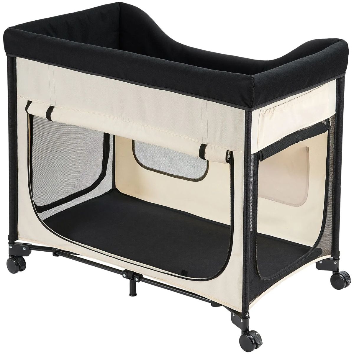 Elevated Lounge Dog Bed XL, Foldable Raised Dog Bed Cot For Large Dogs & Cats, Portable Pet Bed With Wheels, 600D Oxford Cloth & Dutch Velvet Cushion, Indoor & Outdoor Dog Bed With Side Storage Bags,