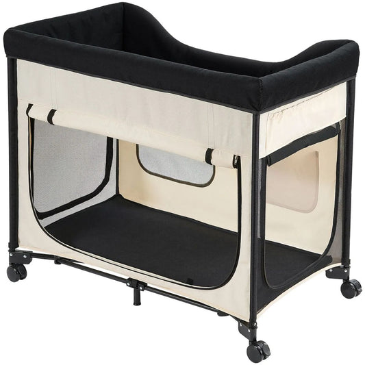 Elevated Lounge Dog Bed XL, Foldable Raised Dog Bed Cot For Large Dogs & Cats, Portable Pet Bed With Wheels, 600D Oxford Cloth & Dutch Velvet Cushion, Indoor & Outdoor Dog Bed With Side Storage Bags,