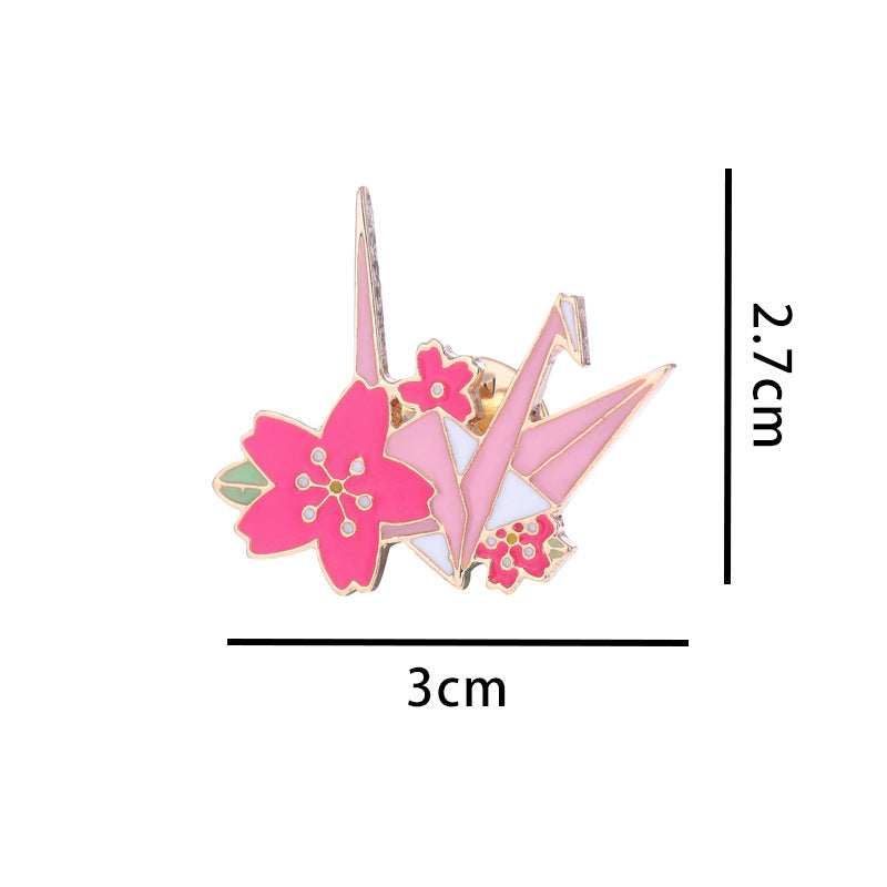 Japanese-Korean Style Origami Crane Cherry Blossom Brooch