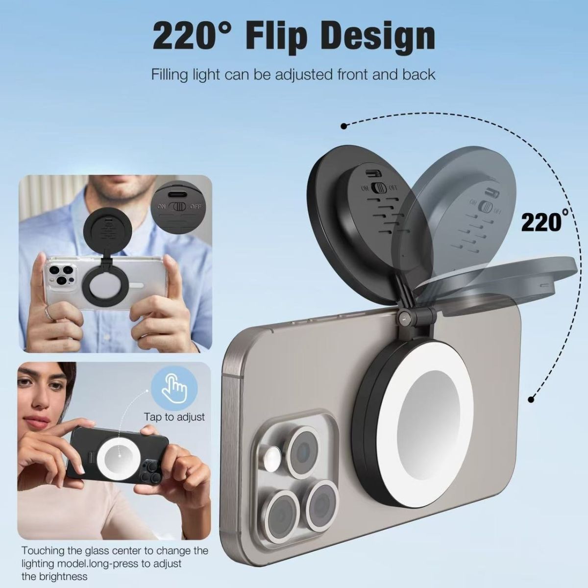 LED Mini Magnetic Phone Fill Light Tempered Glass Makeup Mirror