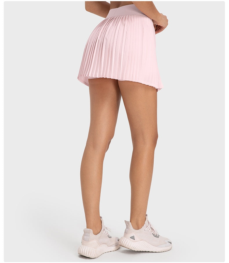 Cooling Three Points Exercise Skort Fashion Yoga Cross Front Pleated Skirt Tennis Skirt