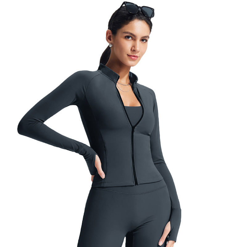 Stand Collar Long Sleeve Zipper Yoga Clothes Coat Women's Sports Fitness Jacket