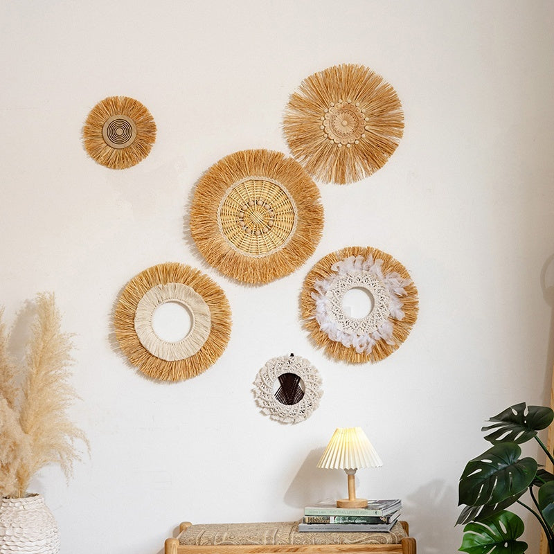 Natural Woven Raffia Decor For Bedroom Background Wall Decoration