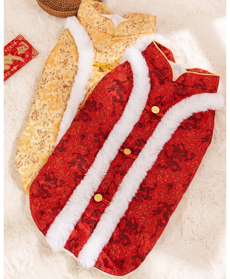 For Autumn And Winter, Large And Medium-sized Dogs, Golden Retrievers, New Year Rabbit Fur, Large Dogs, Button-up Tang Suits, Chinese-style Cotton-padded Clothes, And Pet Dog Clothing