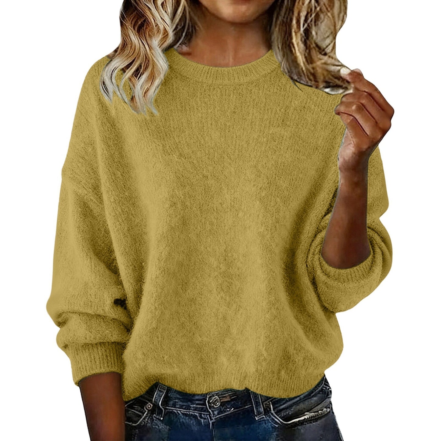 Women's New Arrival Solid Color Crew Neck Sweater, Fashion Loose Casual Knitwear For Autumn