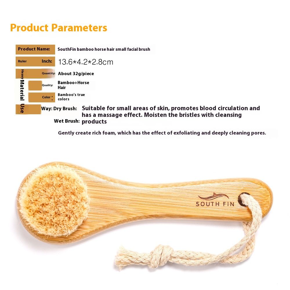 Horsehair Bamboo Facial Cleaning Massage Care Brush