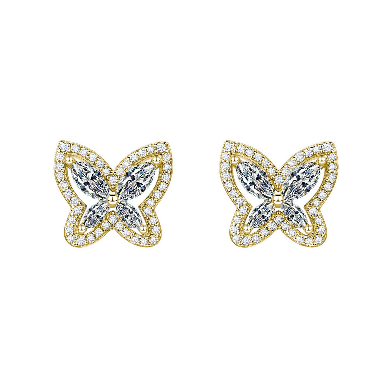 S925 Sterling Silver Butterfly Stud Earrings, D-VVS1 Moissanite Marquise Cut, Platinum Plated 3.3g Women's Jewelry Gift Box