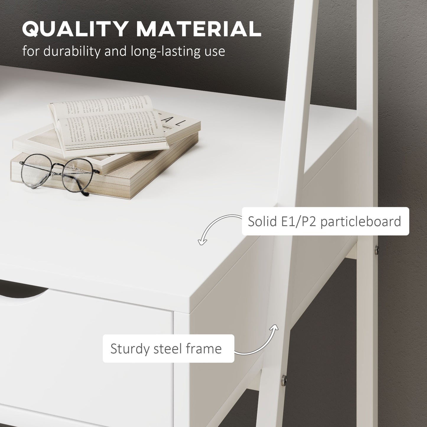 Home Office desk, Computer Desk for Small Spaces, Study Table with Drawer and Storage Shelves, White