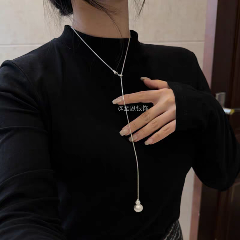 1pc 999 Sterling Silver Brushed Adjustable Gourd Pendant Necklace, Minimalist Chinese Style, Perfect For Daily Wear & Valentine's Gifts