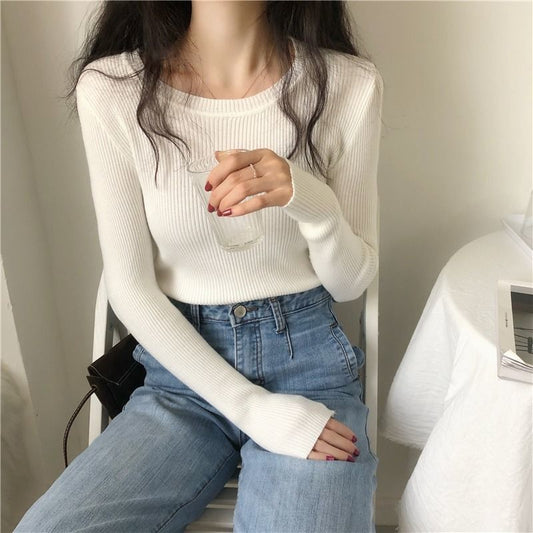 Women's Slim-fit Korean Style All-matching Pullover Thin Sweater