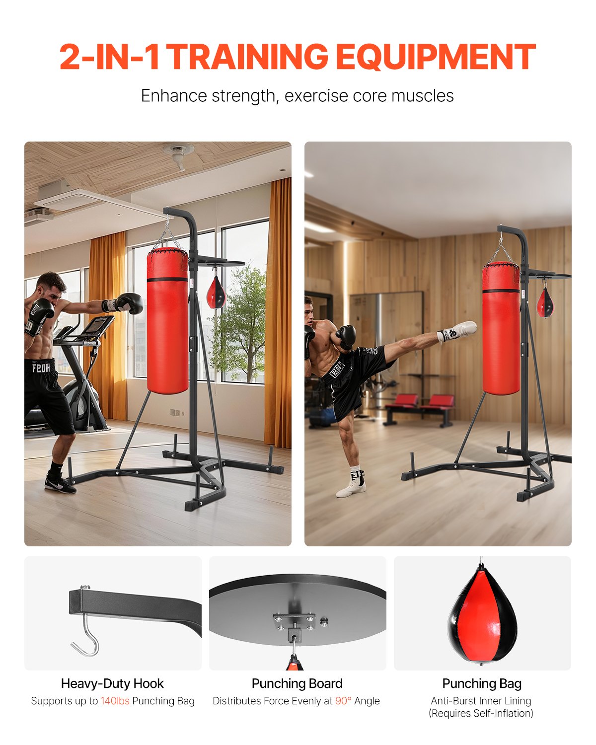 2 In 1 Punching Bag Stand, Steel Heavy Duty Workout Equipment, Adjustable Height Boxing Punching Bag And Speed Bag Stand, Freestanding Sandbag Rack, Holds Up To 140 Lbs, For Home Gym Fitness
