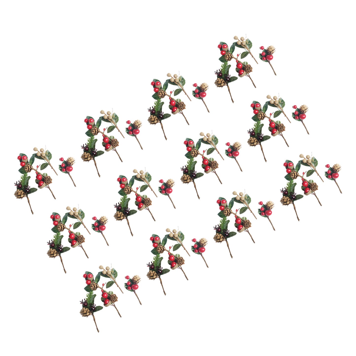 Artificial Flowers Red Berries Pine Cones For Gift Package Plastic Dried Flower Card Accessory For Wedding Party Decorations 12 Sets