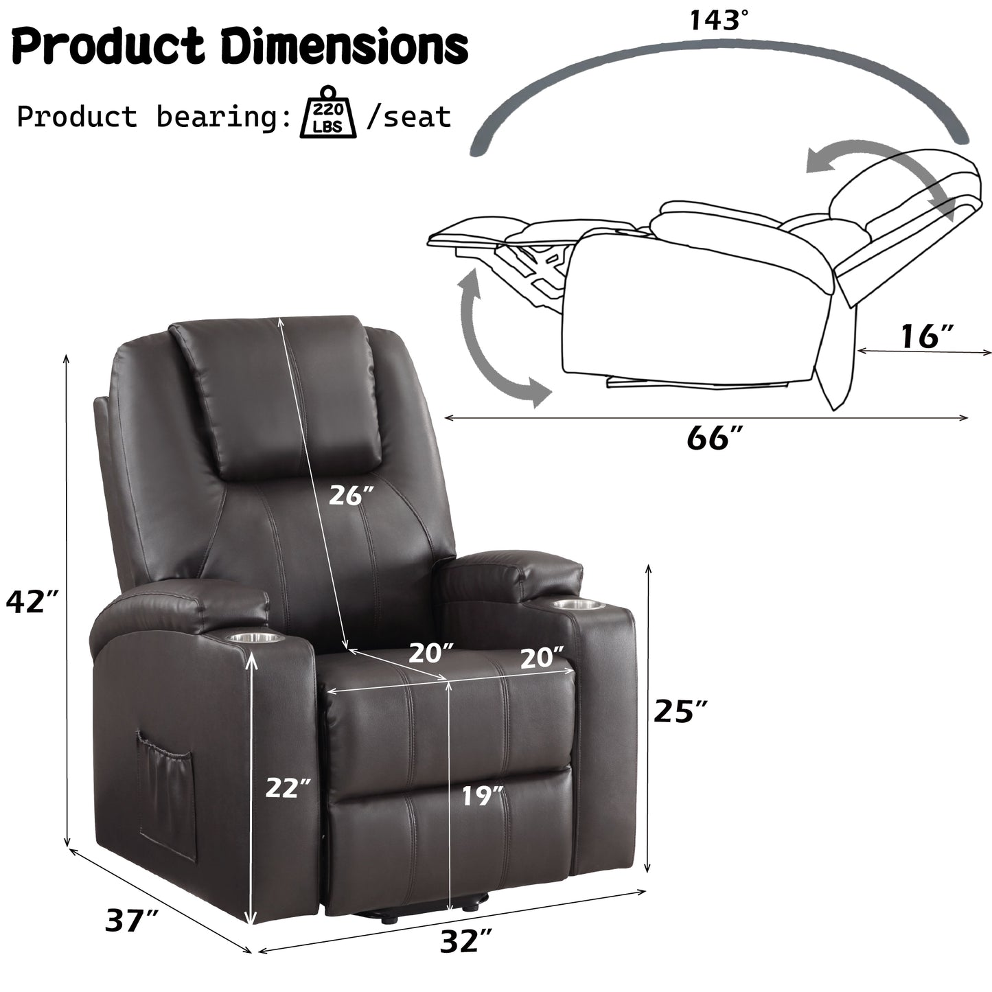 Brown Leather Recliner Aire W Power Lift & Massage